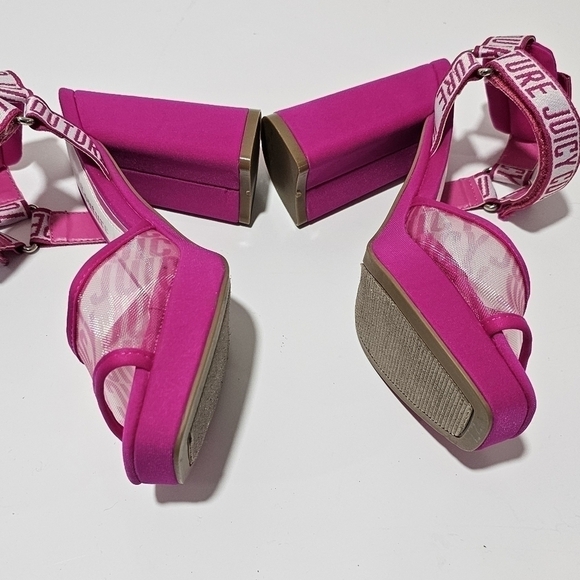 Juicy Couture Gramercy Mesh Hot Pink Heel Logo Platform Block Heel Chunky - Picture 8 of 10